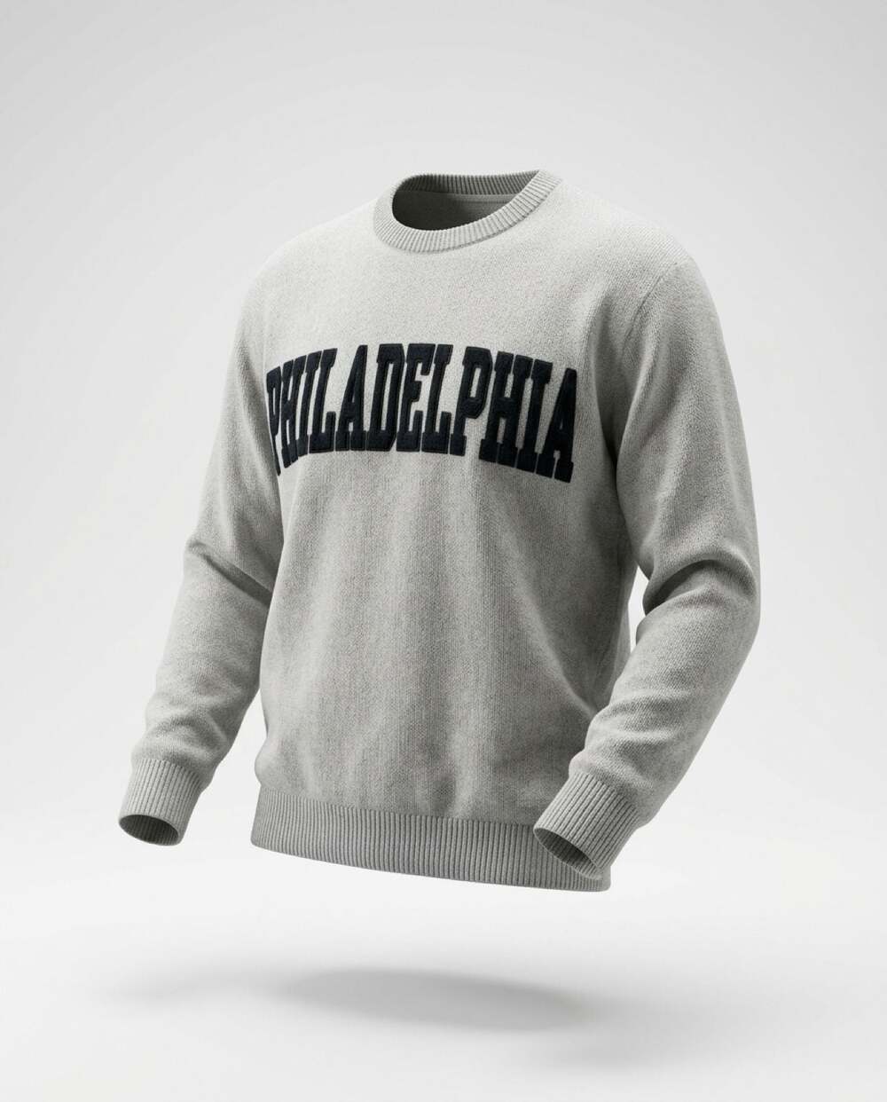 New York Popular Philadelphia Embroidered Crewneck Sweatshirt Gray